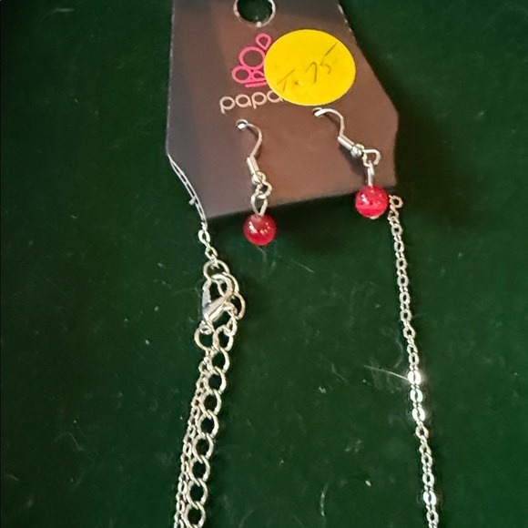 Paparazzi Silver Heart Necklace with Red Accent and Matching Earrings - Picture 5 of 6